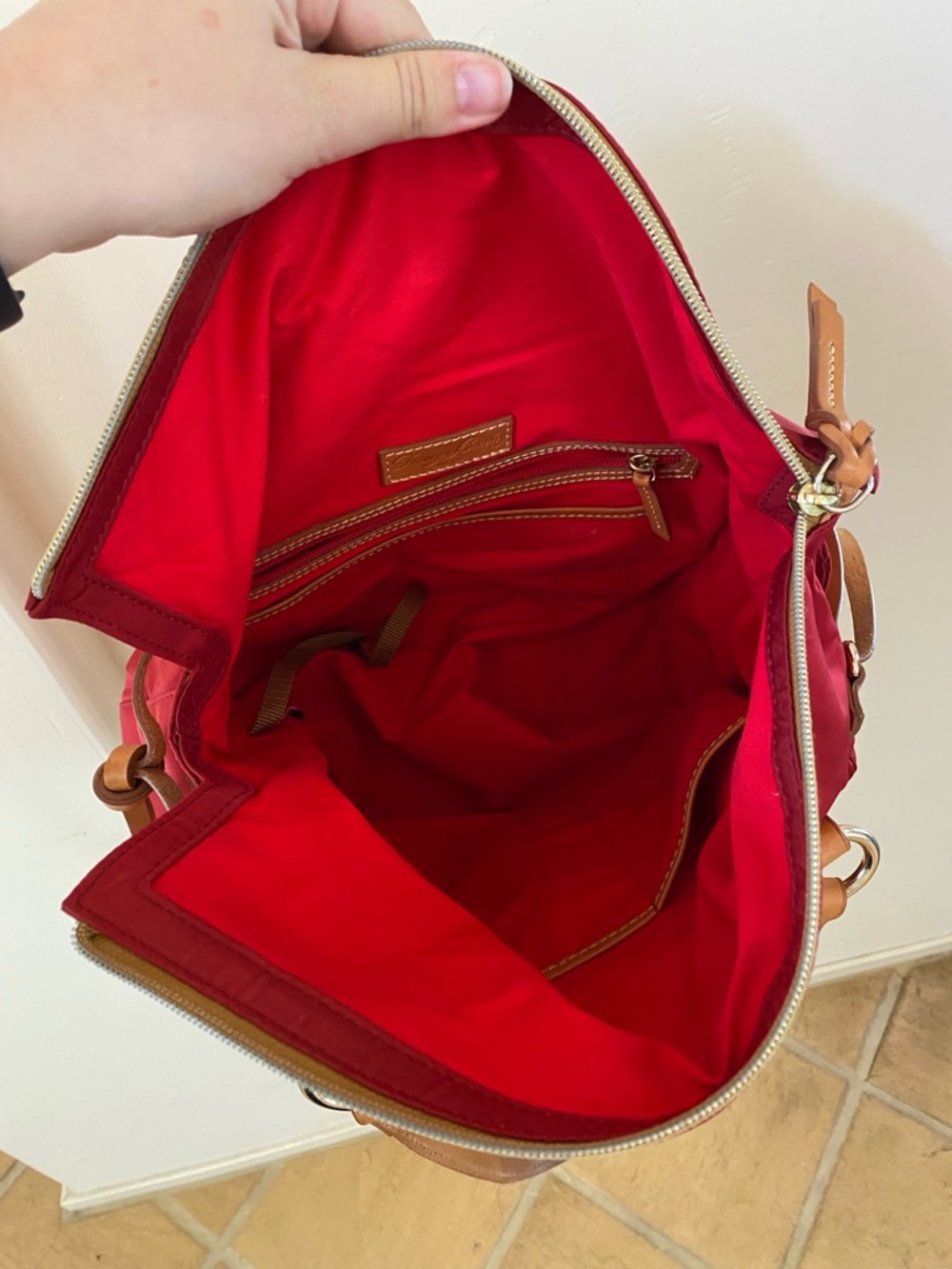 Dooney & Bourke Red Nylon Smith Tote Bag Leather Trim - Picture 8 of 10